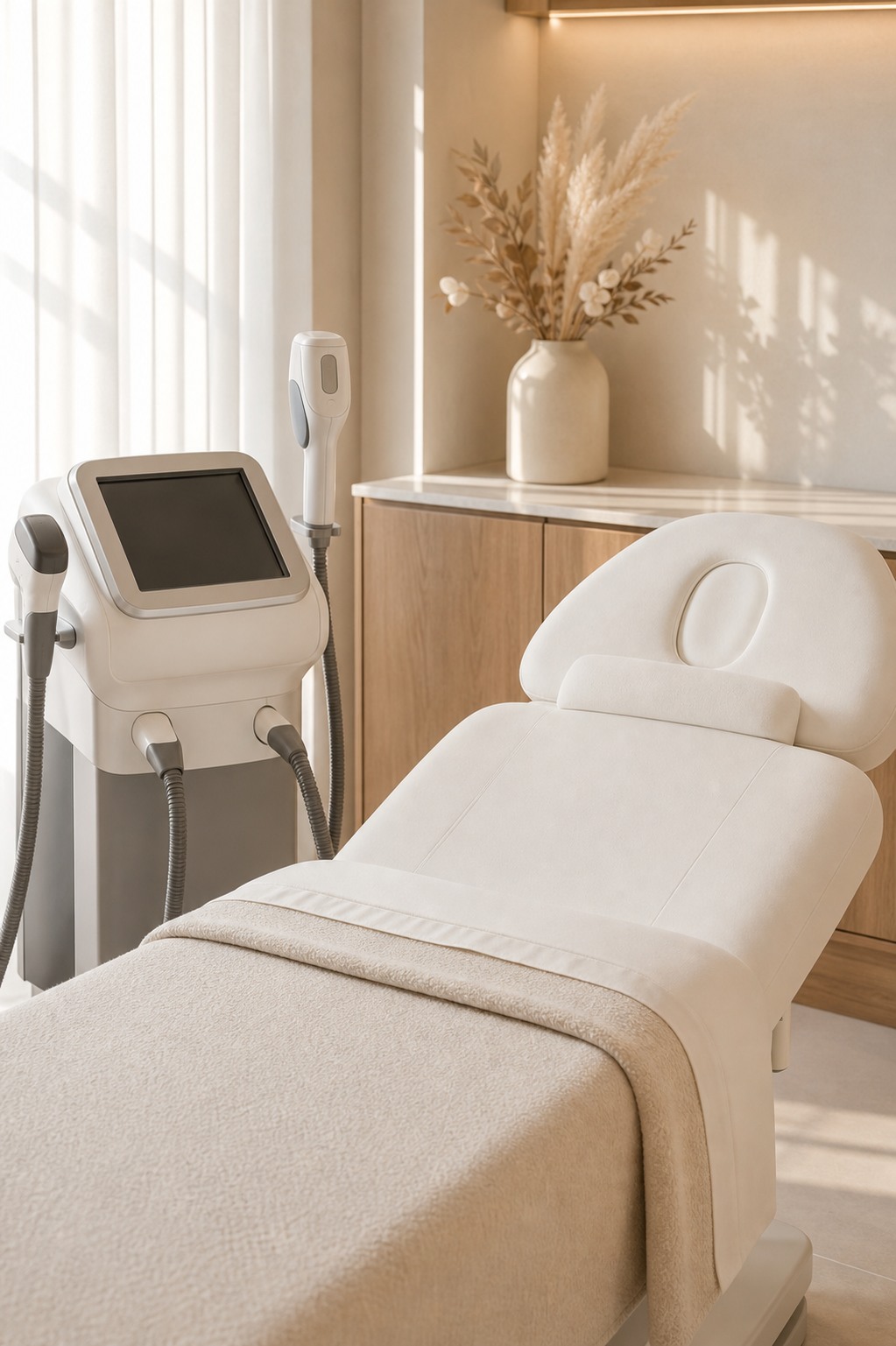 Salle de soins médico-esthétiques lumineuse et apaisante